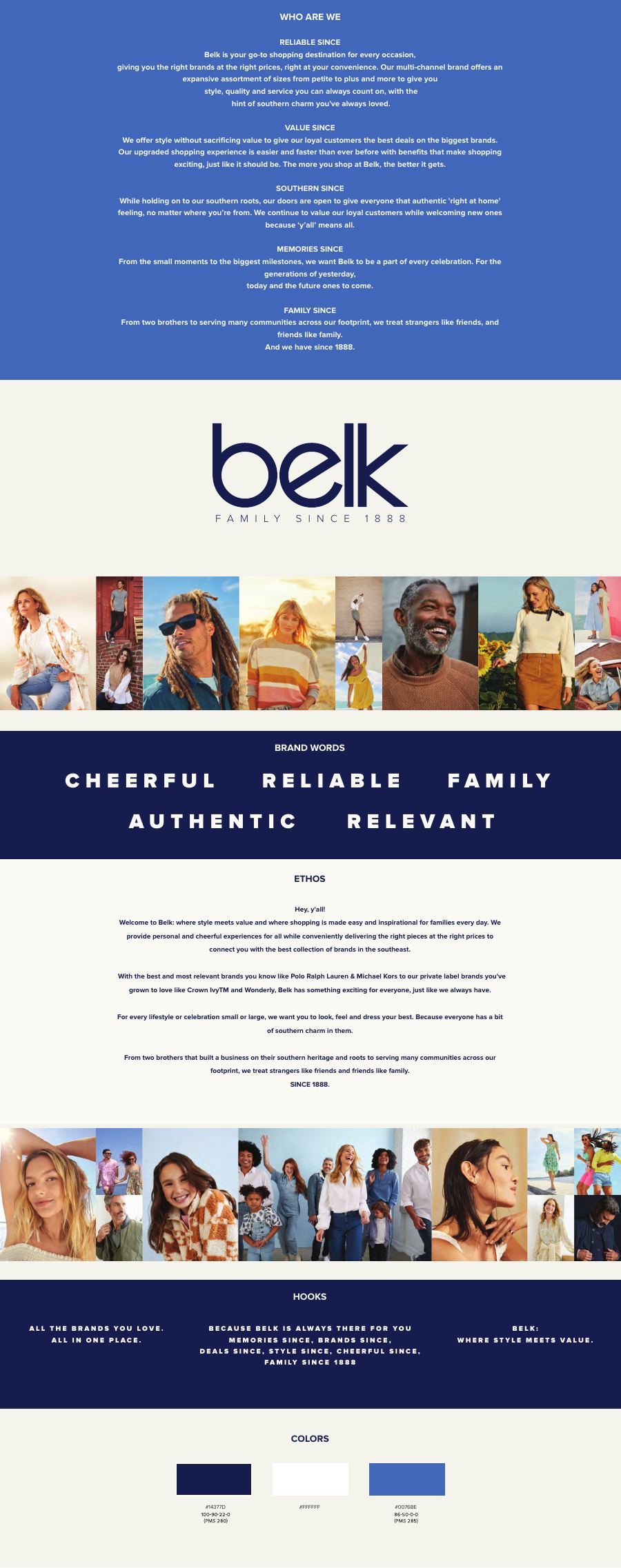 Belk Ethos 2023 one-page brand document